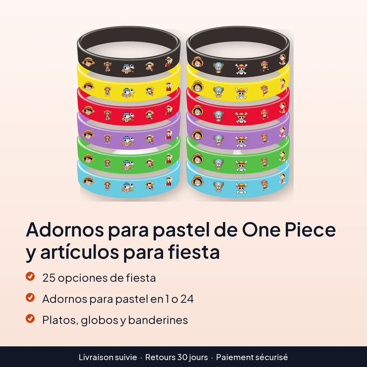 Adornos para pastel de One Piece y artículos para fiesta : 25 opciones de fiesta, adornos para pastel en 1 o 24, platos, globos y banderines