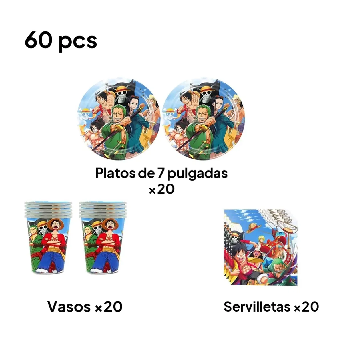 Adornos para pastel de One Piece y artículos para fiesta – set de 60 piezas