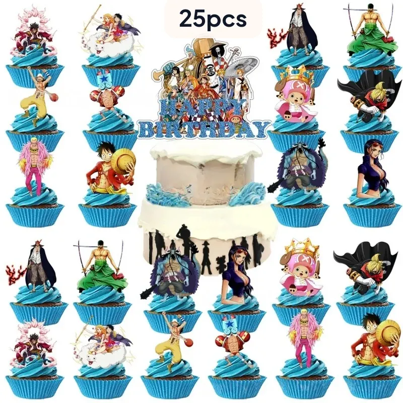Adornos para pastel de One Piece para cupcakes y cumpleaños