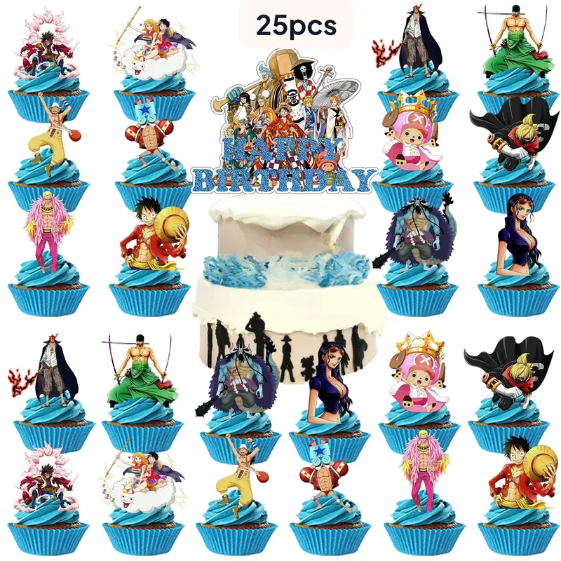 Adornos para pastel de One Piece para cupcakes y cumpleaños – Prepara los postres