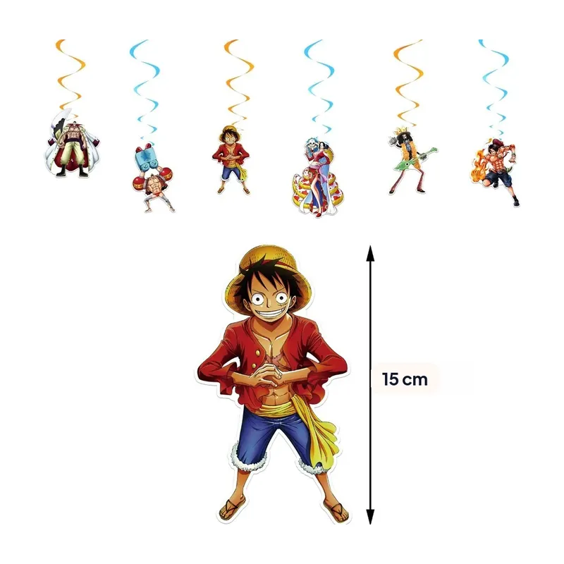 Adornos para pastel de One Piece: set de decoración de cumpleaños – Banner, espirales y globos colgantes
