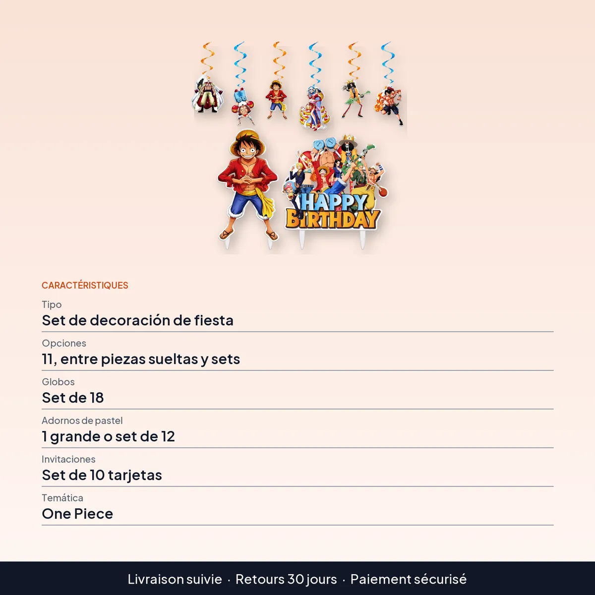 Adornos para pastel de One Piece: set de decoración de cumpleaños : caractéristiques