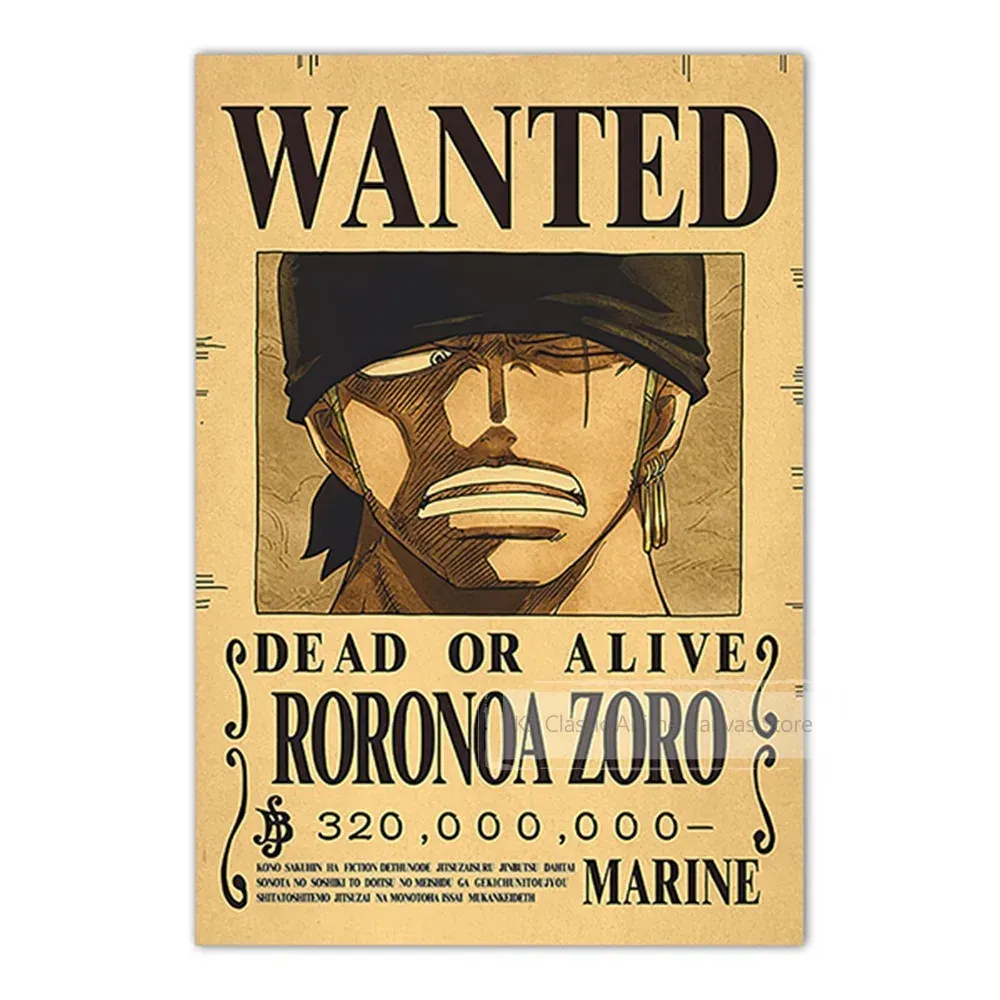 Anime One Piece Luffy 3 mil millones Zoro Bounty – k3 135 2 / a4 frameless, 21 × 30 cm