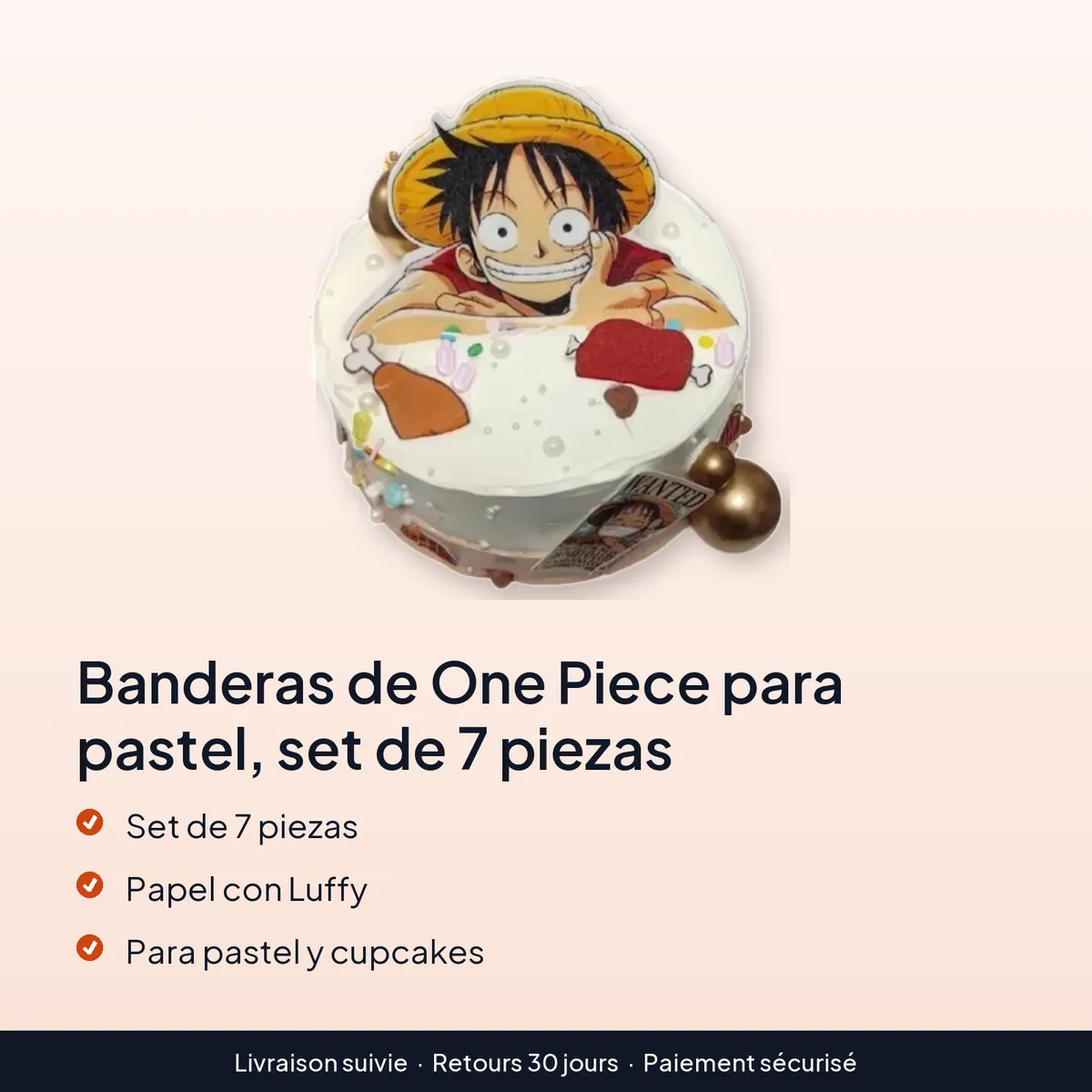 Banderas de One Piece para pastel, set de 7 piezas : set de 7 piezas, papel con luffy, para pastel y cupcakes