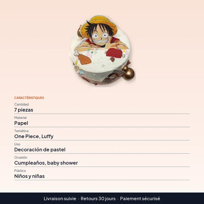 Banderas de One Piece para pastel, set de 7 piezas – Para cumpleaños de niños o niñas