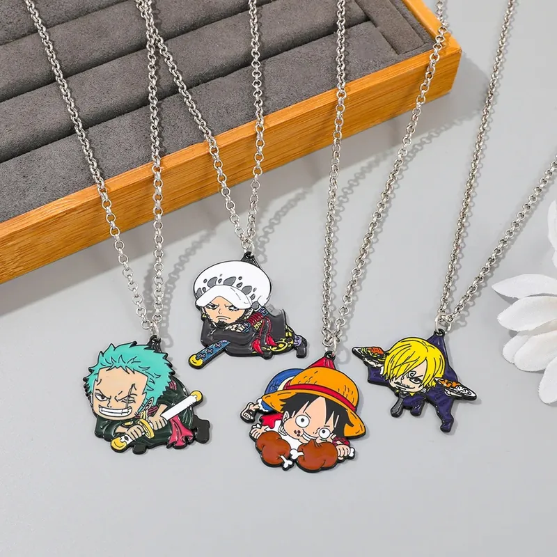Collar con colgante de esmalte de One Piece: Luffy, Zoro, Sanji – Bisutería de cosplay para el día a día