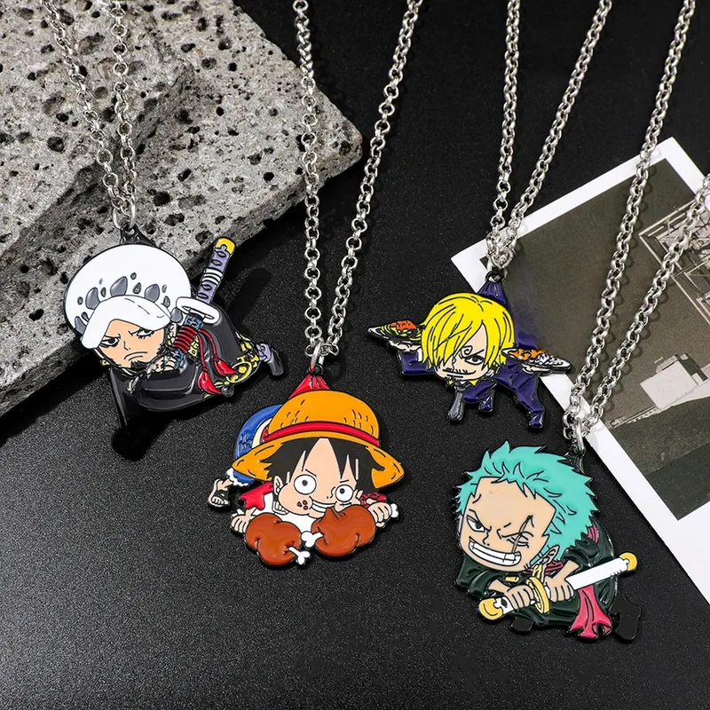 Collar con colgante de esmalte de One Piece: Luffy, Zoro, Sanji – Revisa el colgante