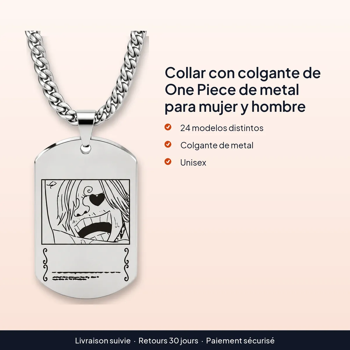 Collar con colgante de One Piece de metal para mujer y hombre : 24 modelos distintos, colgante de metal, unisex