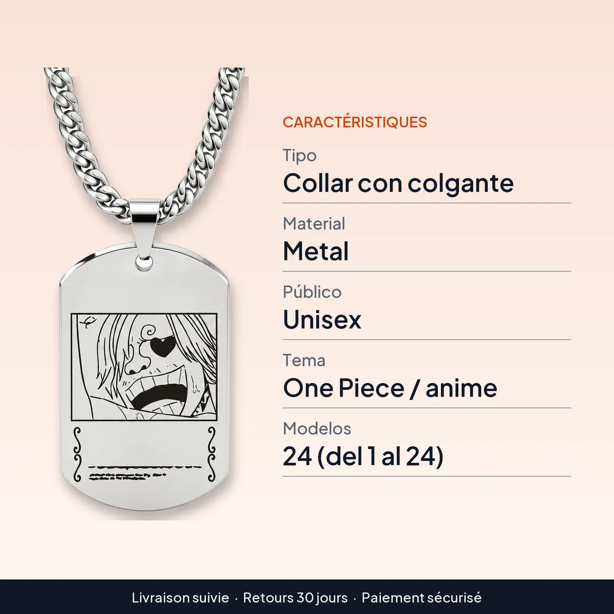 Collar con colgante de One Piece de metal para mujer y hombre : caractéristiques