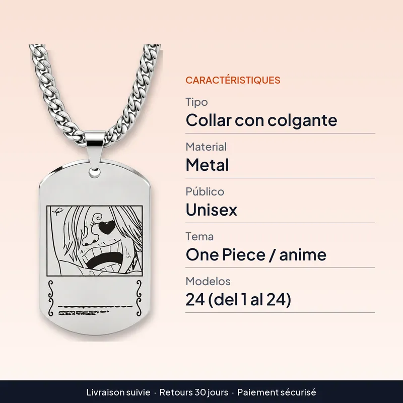 Collar con colgante de One Piece de metal para mujer y hombre – Metal, con cuidados normales