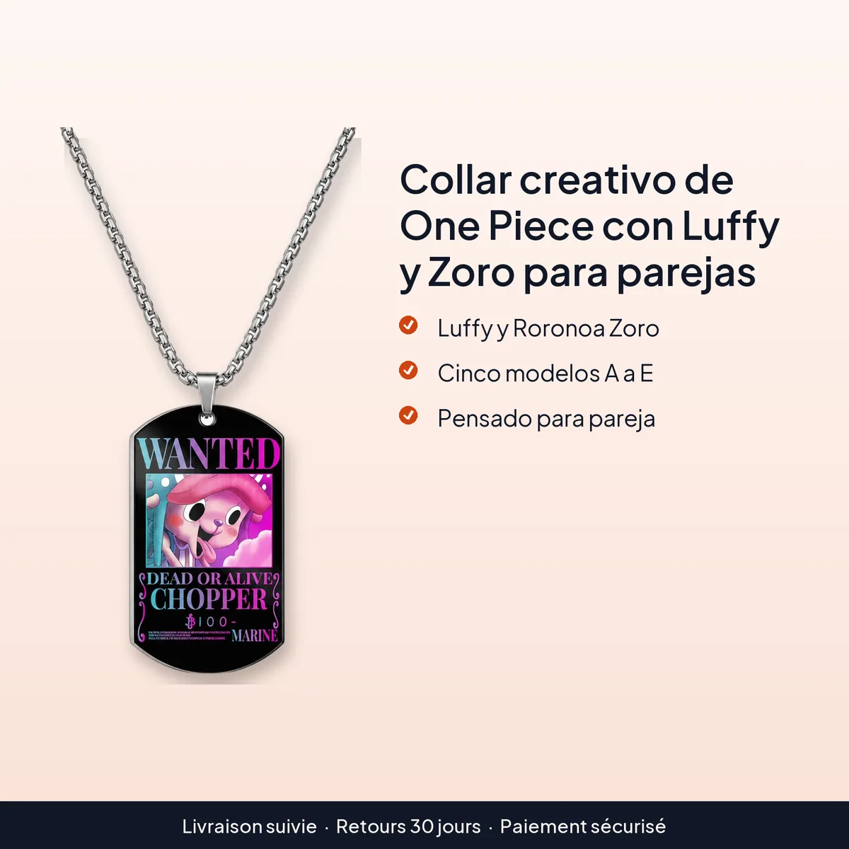 Collar creativo de One Piece con Luffy y Zoro para parejas : luffy y roronoa zoro, cinco modelos a a e, pensado para pareja