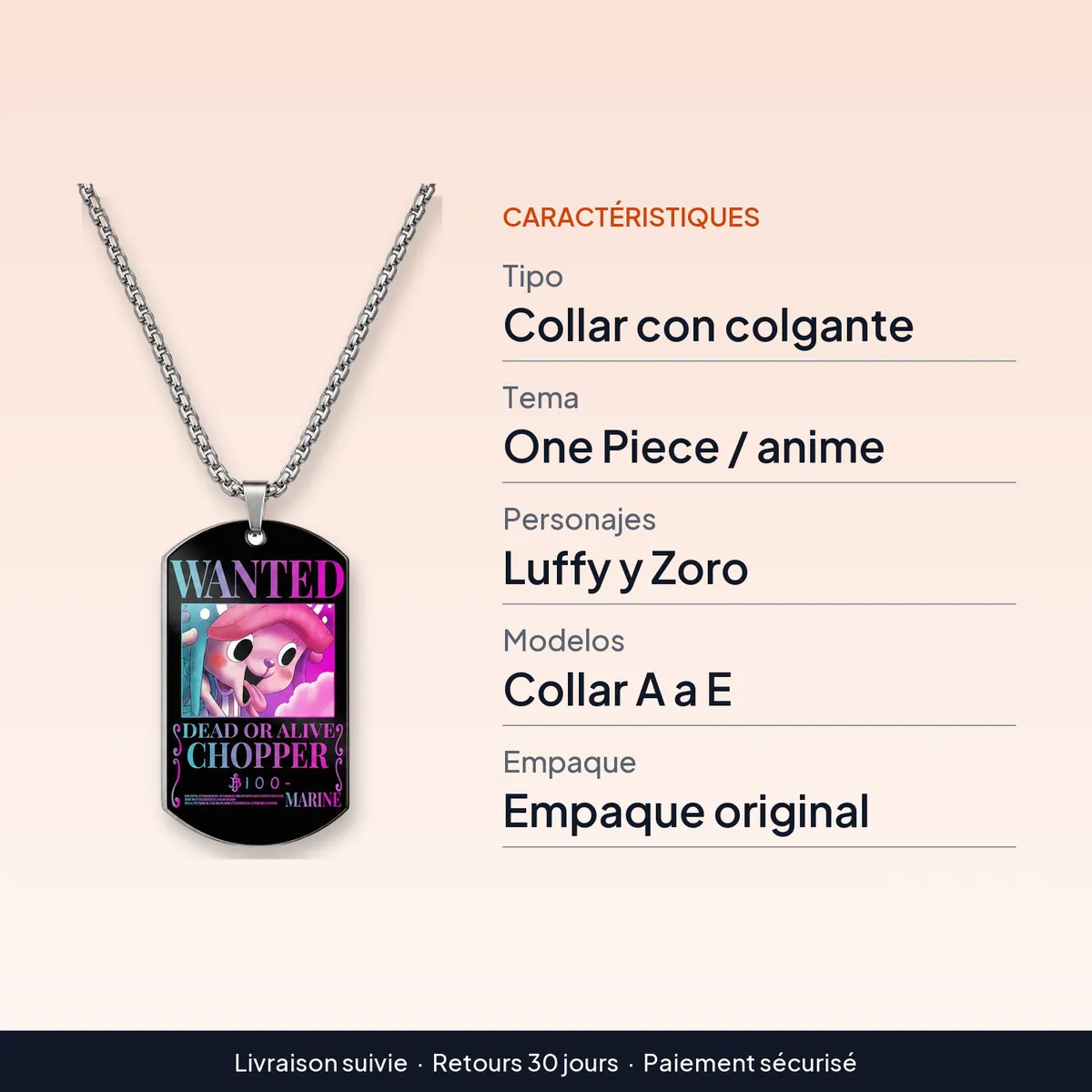 Collar creativo de One Piece con Luffy y Zoro para parejas : caractéristiques