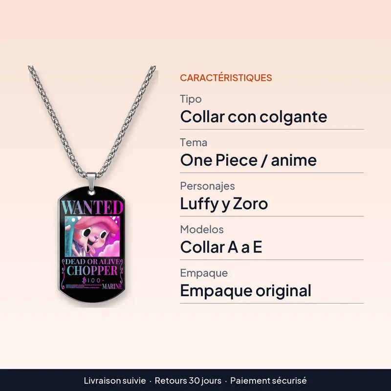 Collar creativo de One Piece con Luffy y Zoro para parejas – Cinco modelos del A al E