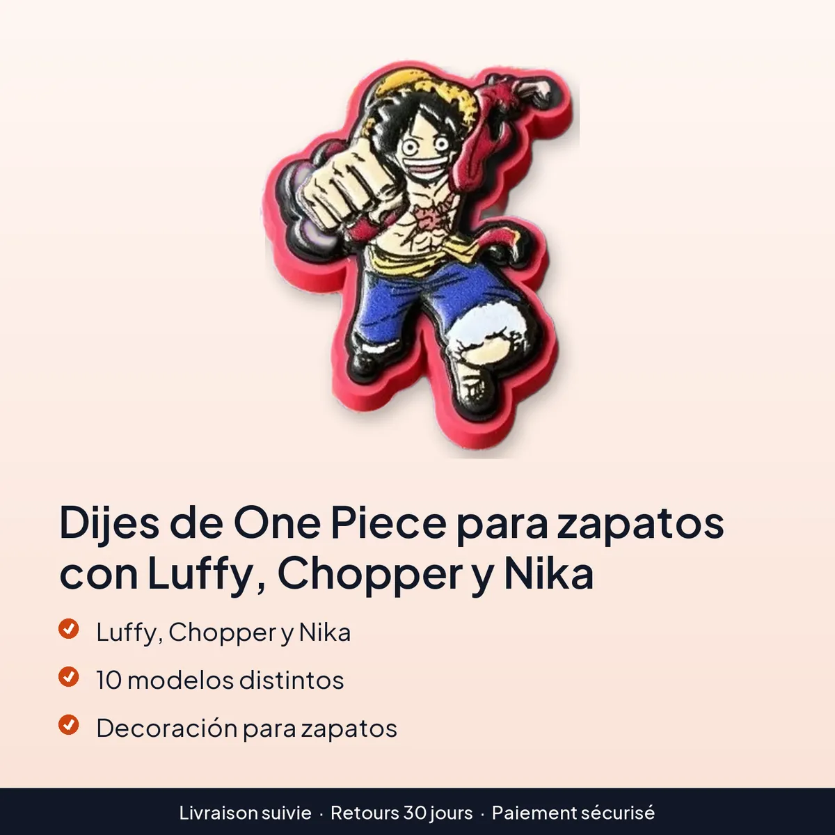 Dijes de One Piece para zapatos con Luffy, Chopper y Nika : luffy, chopper y nika, 10 modelos distintos, decoración para zapatos