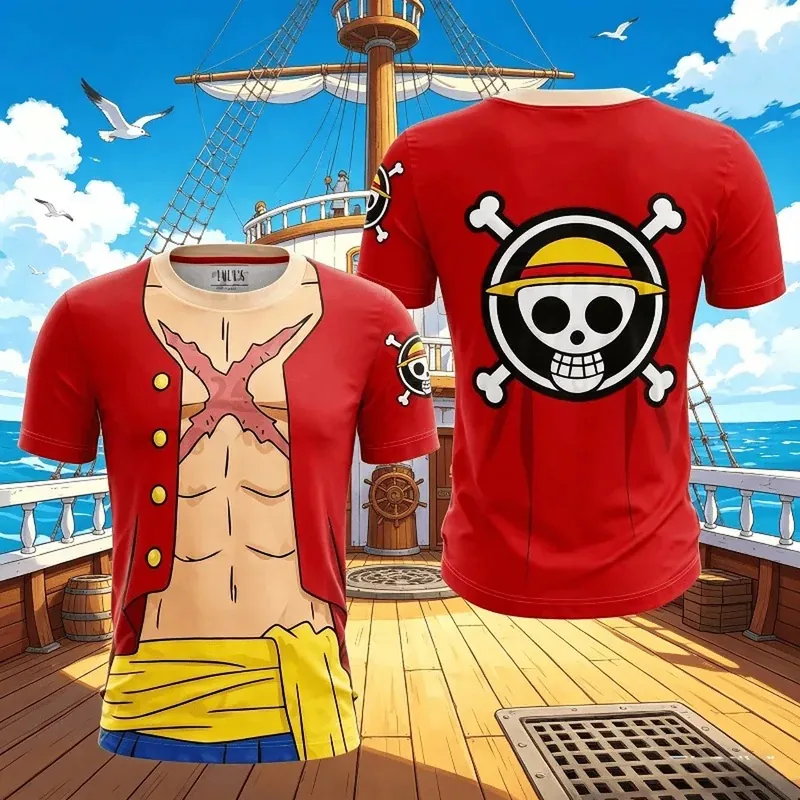 Disfraz de Luffy: camiseta de poliéster en tallas 90 a 6XL
