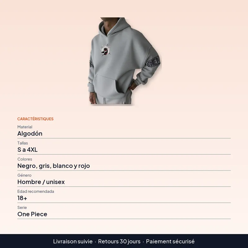 Disfraz de Luffy: sudadera con capucha de algodón, hasta 4XL – Logo y emblemas bien cuidados