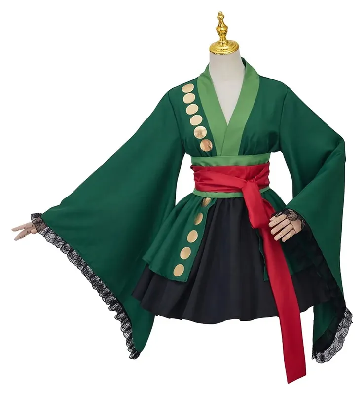Disfraz de Zoro estilo kimono para mujer, conjunto de poliéster