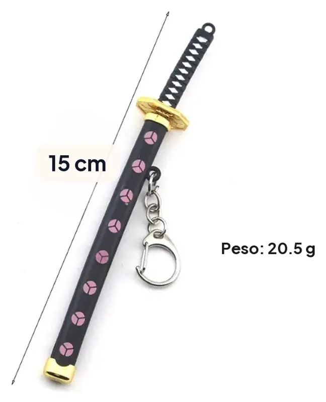 Disfraz de Zoro: llavero de mini espada con vaina de plástico