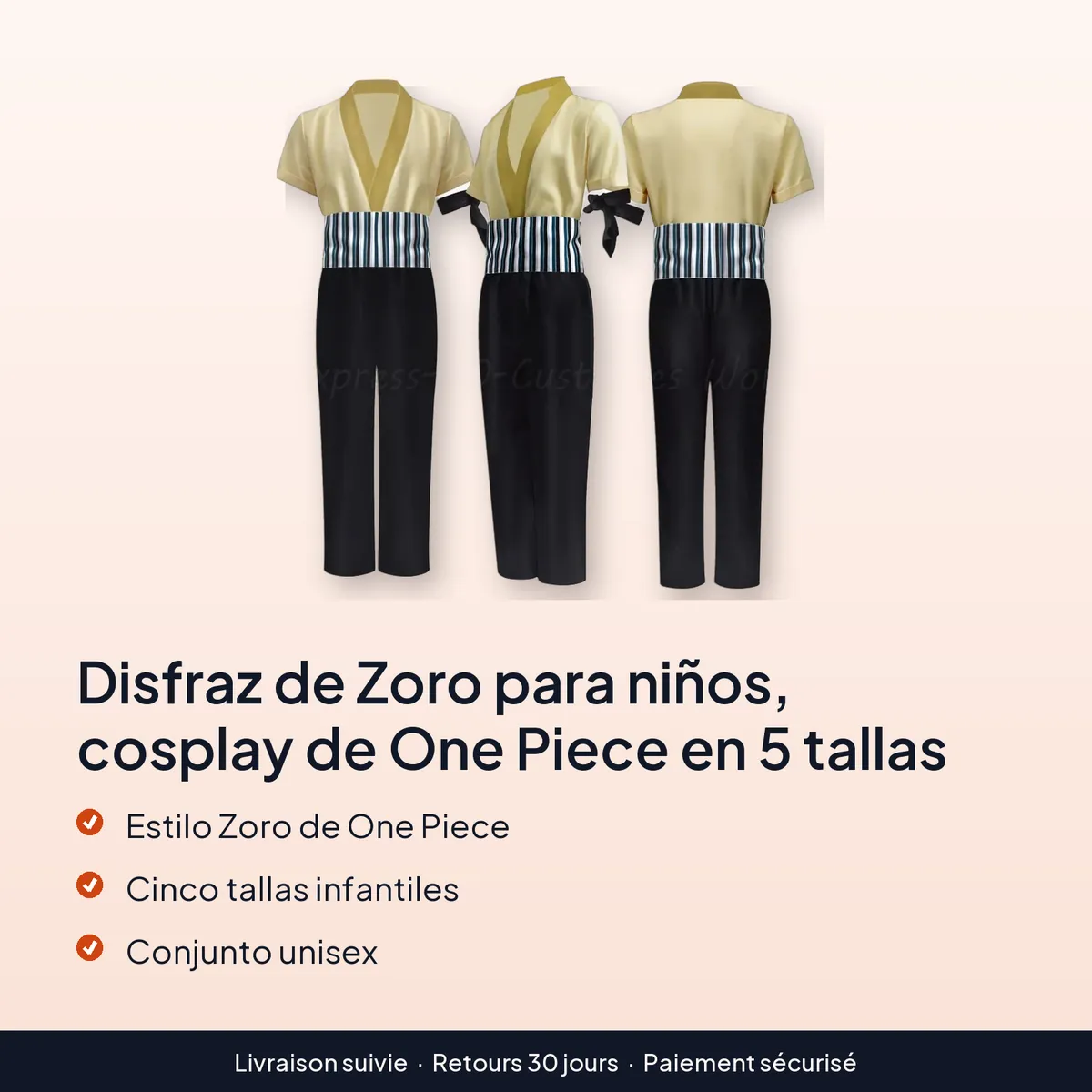 Disfraz de Zoro para niños, cosplay de One Piece en 5 tallas : estilo zoro de one piece, cinco tallas infantiles, conjunto unisex