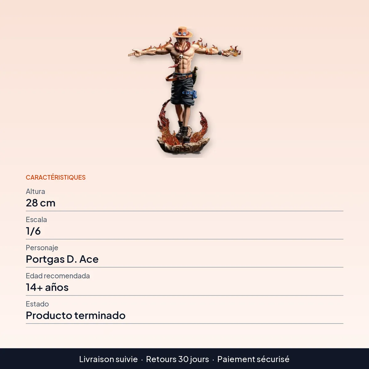 Figura de Ace de One Piece de 28 cm, escala 1/6, con base : caractéristiques