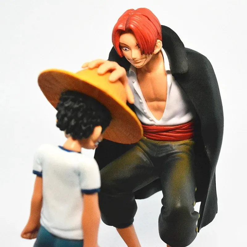 Figura de Luffy y Shanks con sombrero de paja, PVC de 18 cm – Revisa las tres piezas