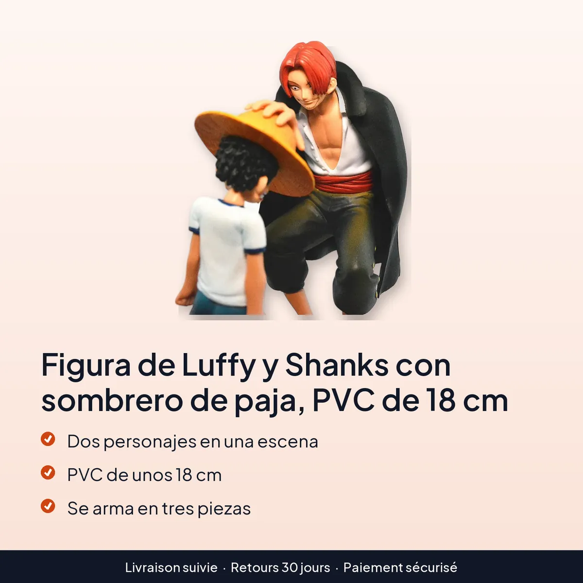 Figura de Luffy y Shanks con sombrero de paja, PVC de 18 cm : dos personajes en una escena, pvc de unos 18 cm, se arma en tres piezas