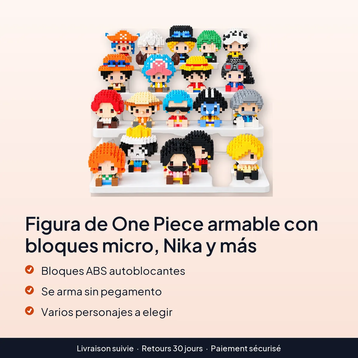 Figura de One Piece armable con bloques micro, Nika y más : bloques abs autoblocantes, se arma sin pegamento, varios personajes a elegir