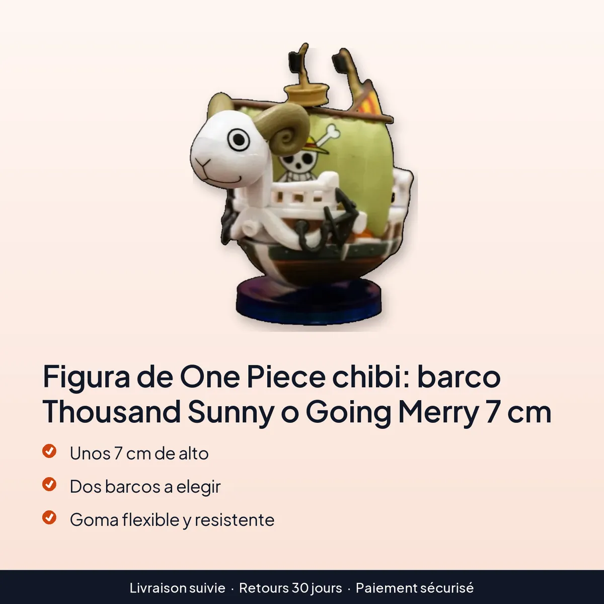 Figura de One Piece chibi: barco Thousand Sunny o Going Merry 7 cm : unos 7 cm de alto, dos barcos a elegir, goma flexible y resistente