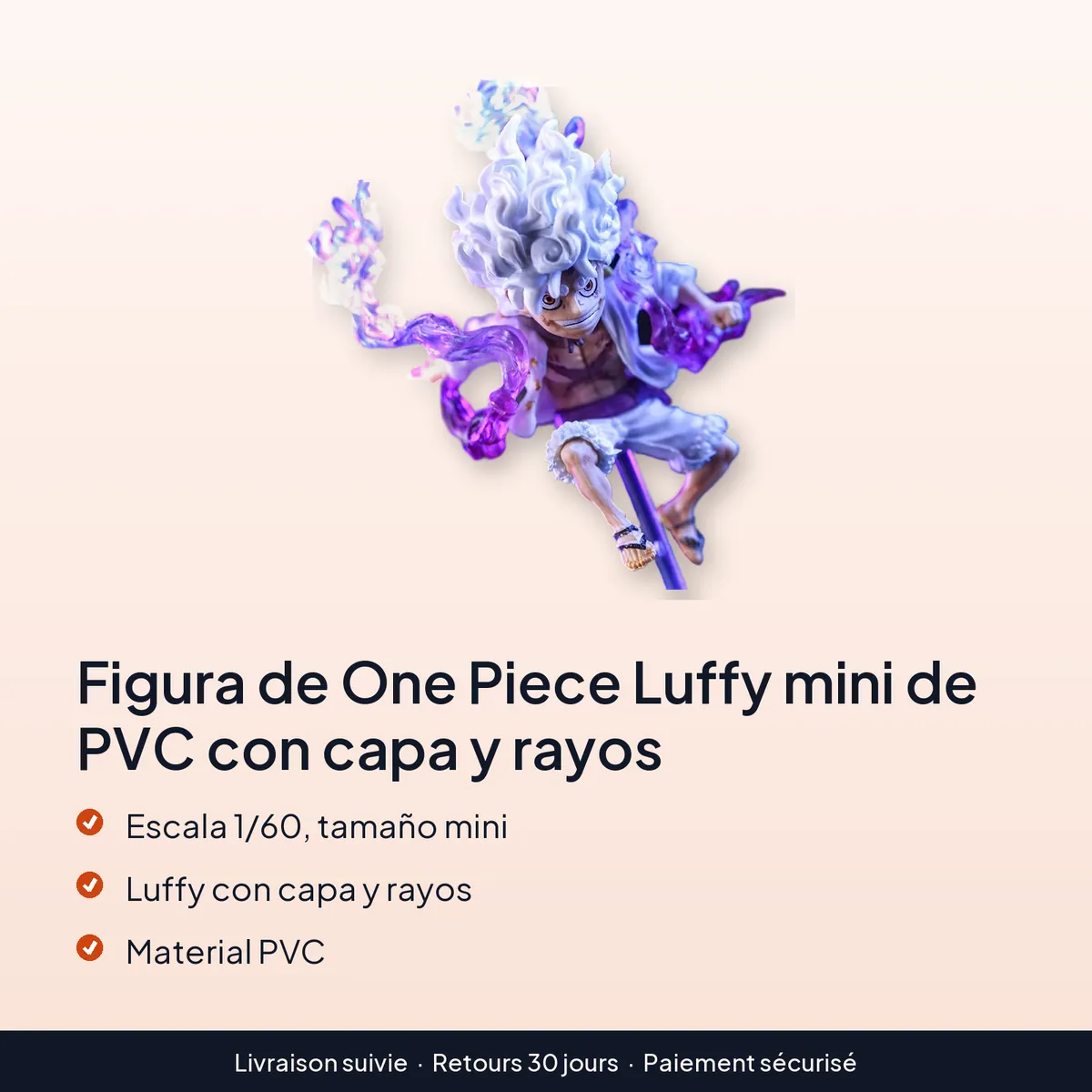 Figura de One Piece Luffy mini de PVC con capa y rayos : escala 1/60, tamaño mini, luffy con capa y rayos, material pvc