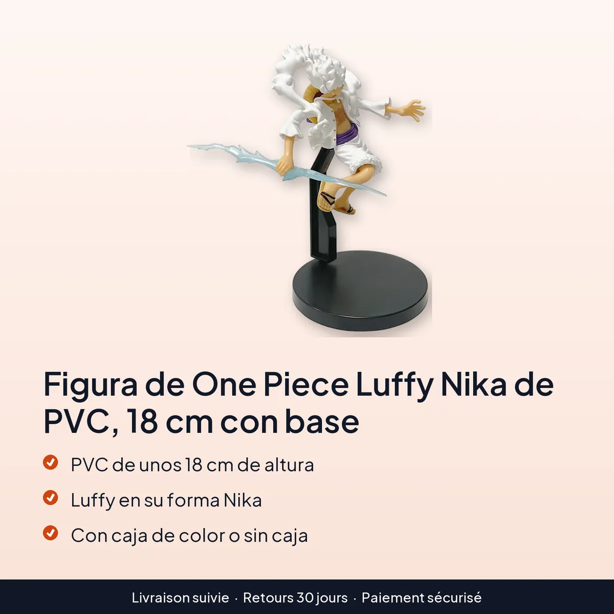 Figura de One Piece Luffy Nika de PVC, 18 cm con base : pvc de unos 18 cm de altura, luffy en su forma nika, con caja de color o sin caja