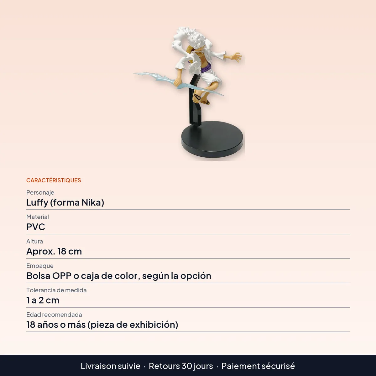 Figura de One Piece Luffy Nika de PVC, 18 cm con base : caractéristiques