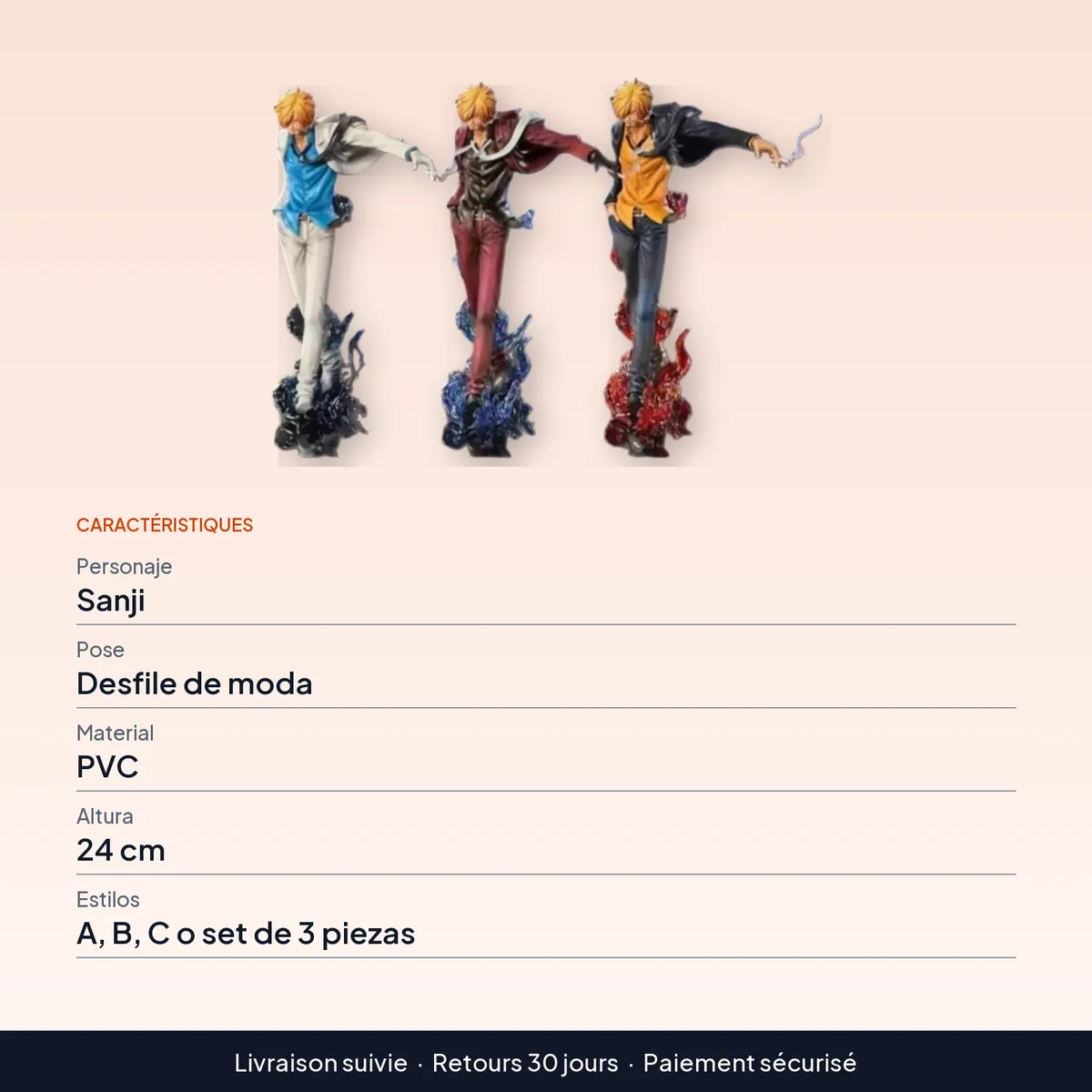 Figura de Sanji desfile de moda, PVC de 24 cm en pose elegante : caractéristiques