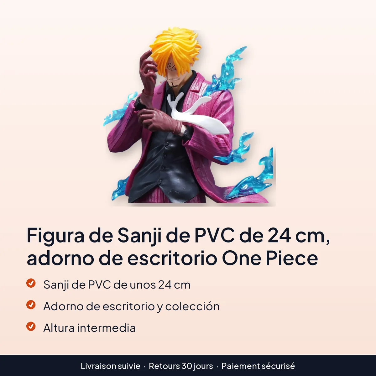 Figura de Sanji de PVC de 24 cm, adorno de escritorio One Piece : sanji de pvc de unos 24 cm, adorno de escritorio y colección, altura intermedia