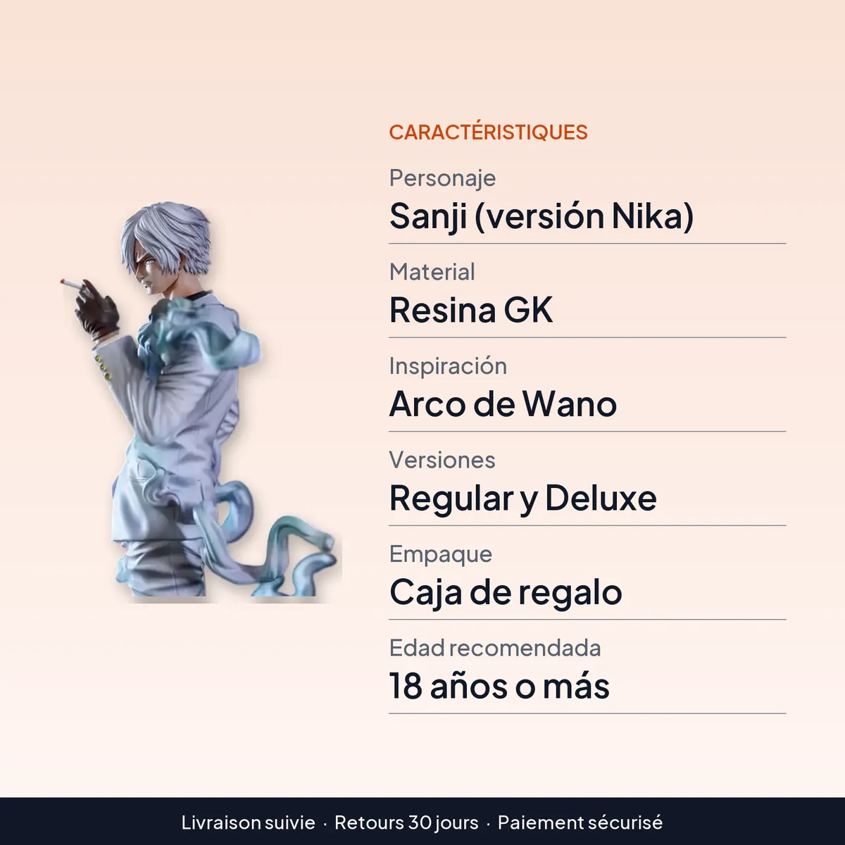 Figura de Sanji de resina GK, versión Nika del arco de Wano : caractéristiques