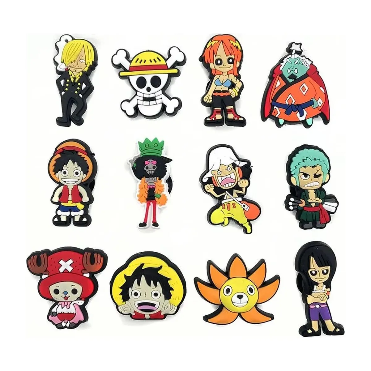 Figura de Zoro, Luffy y Sanji en dijes para zuecos, 12 a 36 pzs – juego de 12 piezas