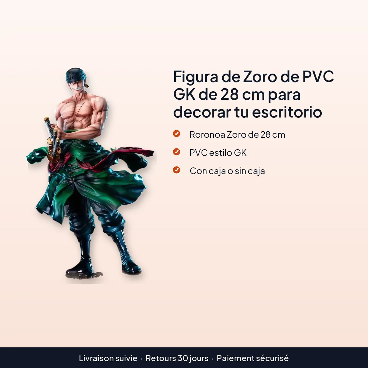 Figura de Zoro de PVC GK de 28 cm para decorar tu escritorio : roronoa zoro de 28 cm, pvc estilo gk, con caja o sin caja