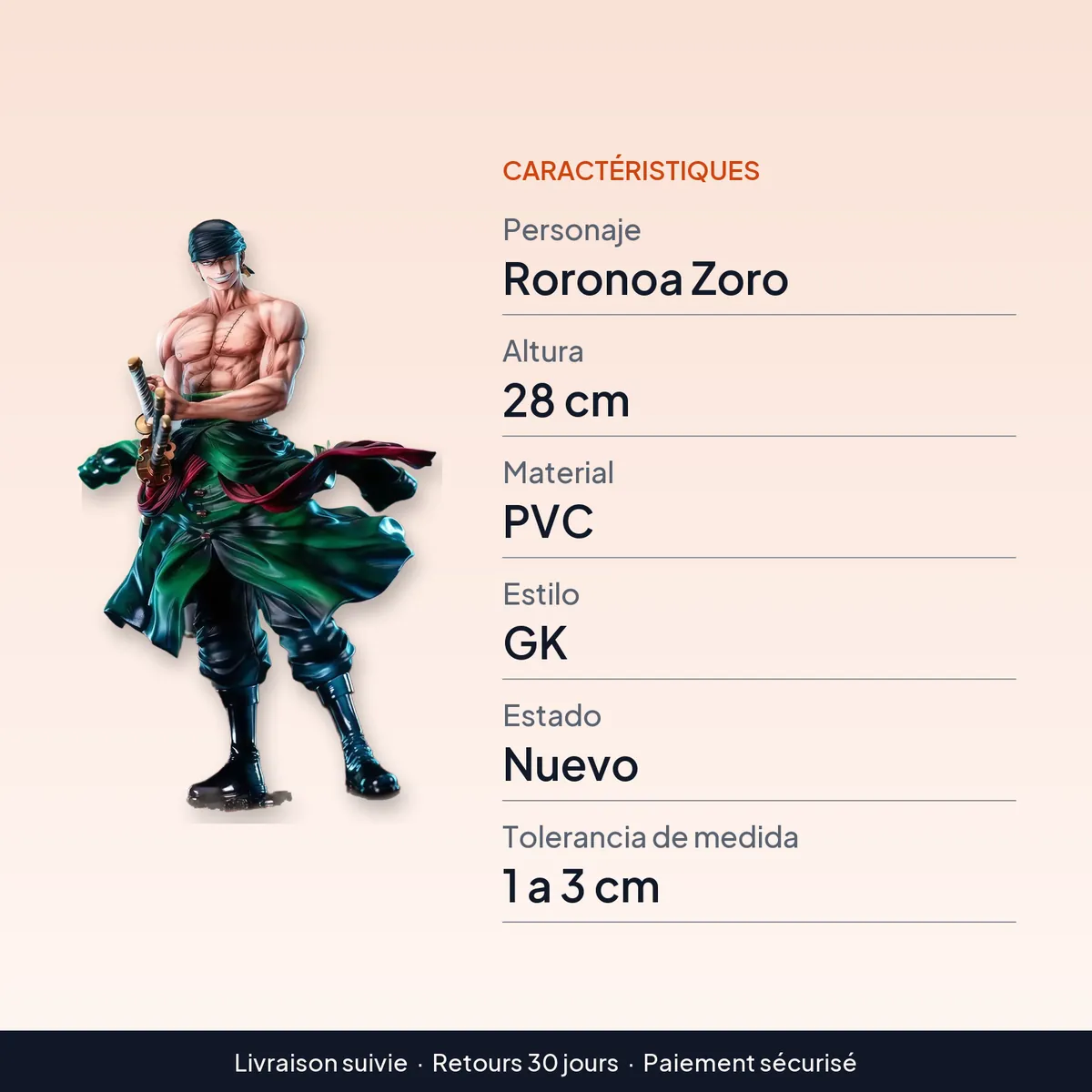 Figura de Zoro de PVC GK de 28 cm para decorar tu escritorio : caractéristiques