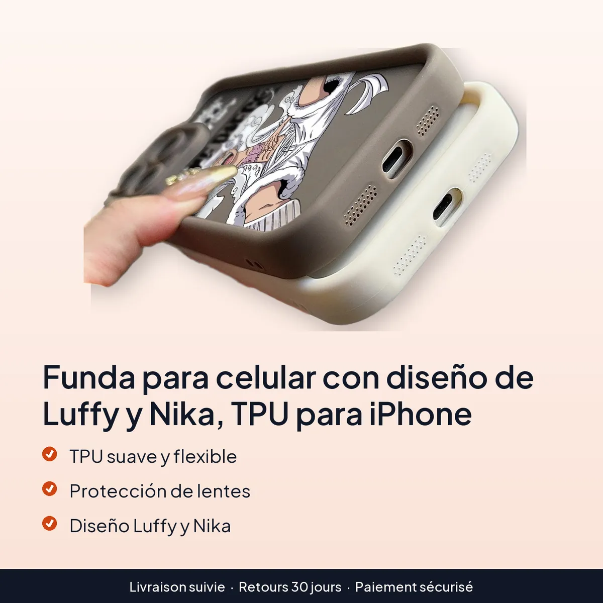 Funda para celular con diseño de Luffy y Nika, TPU para iPhone : tpu suave y flexible, protección de lentes, diseño luffy y nika
