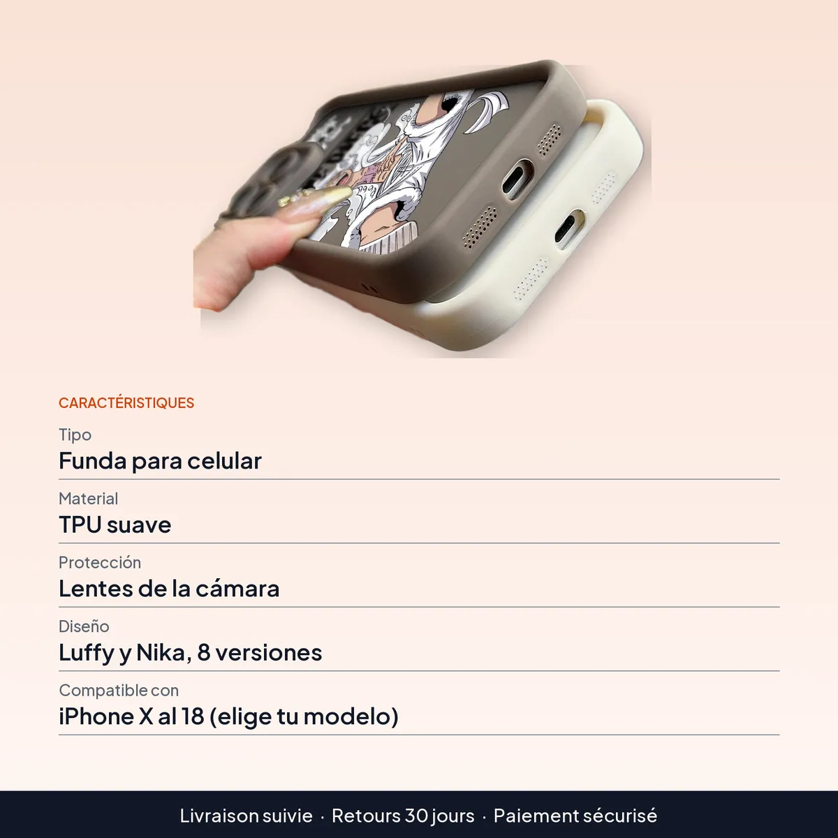 Funda para celular con diseño de Luffy y Nika, TPU para iPhone : caractéristiques