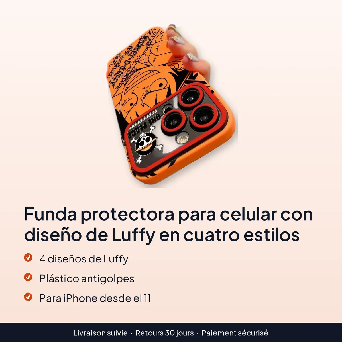 Funda protectora para celular con diseño de Luffy en cuatro estilos : 4 diseños de luffy, plástico antigolpes, para iphone desde el 11