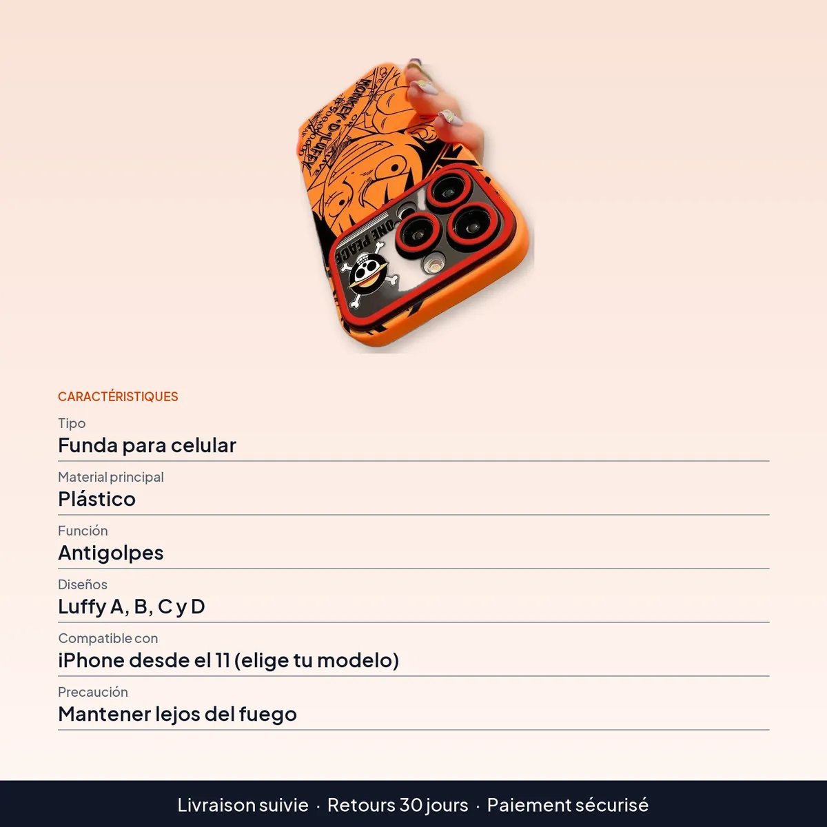 Funda protectora para celular con diseño de Luffy en cuatro estilos : caractéristiques