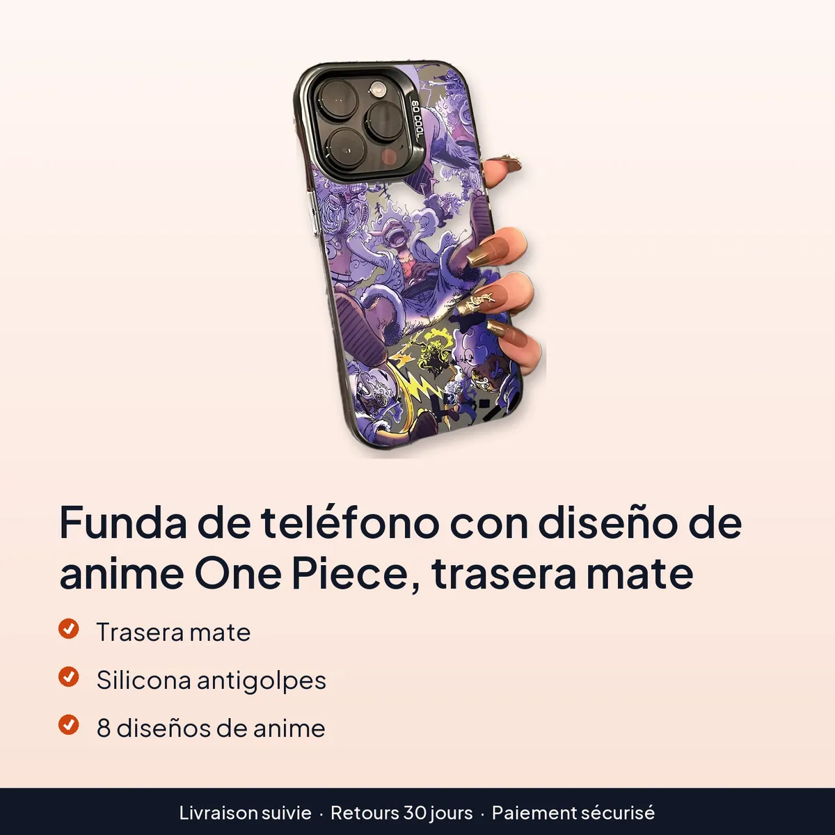 Funda de teléfono con diseño de anime One Piece, trasera mate : trasera mate, silicona antigolpes, 8 diseños de anime