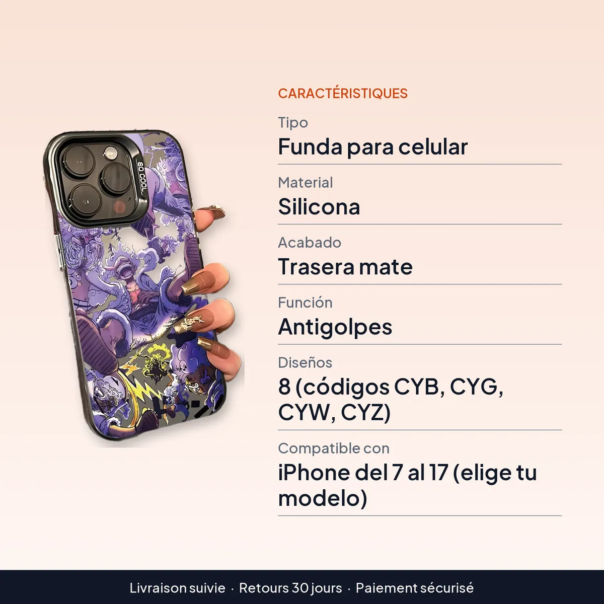Funda de teléfono con diseño de anime One Piece, trasera mate : caractéristiques