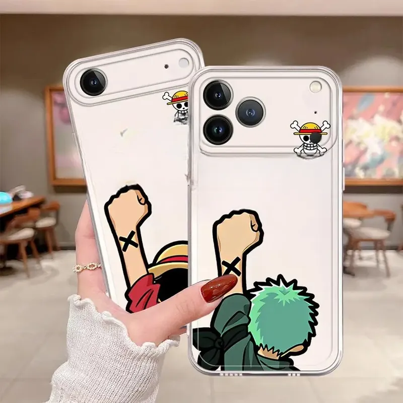 Funda transparente suave para celular iPhone con Luffy y Zoro – Confirma tu modelo