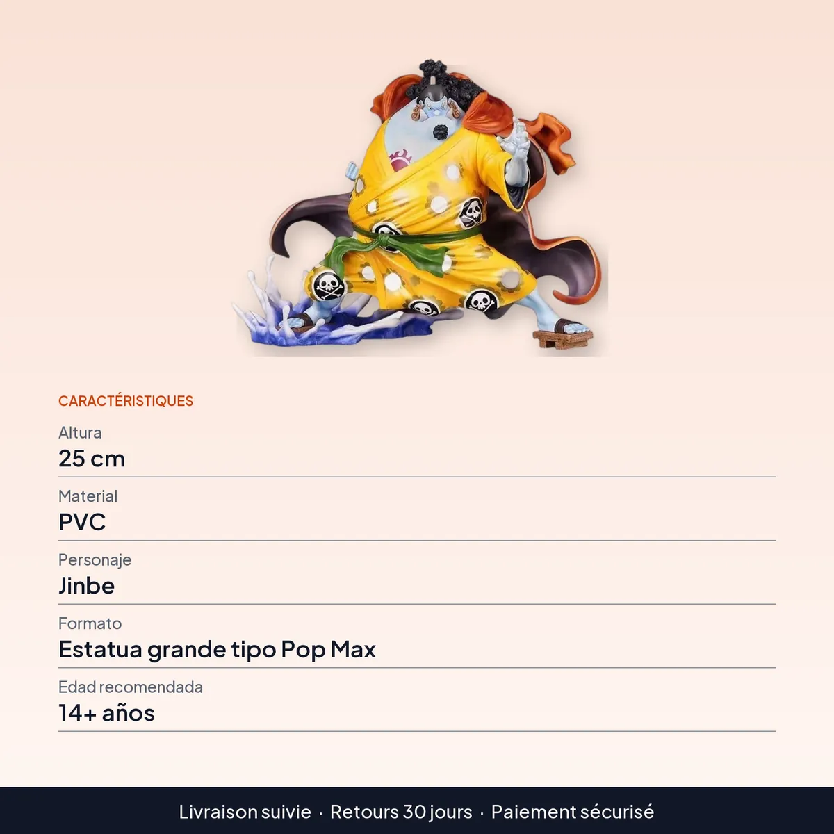 Funko Pop One Piece estilo Pop Max: Jinbe de 25 cm en PVC : caractéristiques