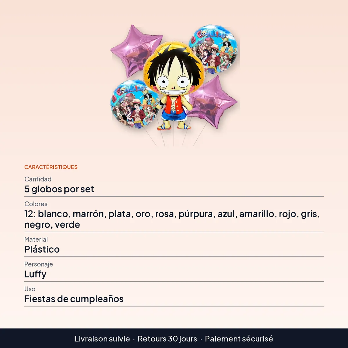 Globos de One Piece para cumpleaños, set de 5 piezas : caractéristiques