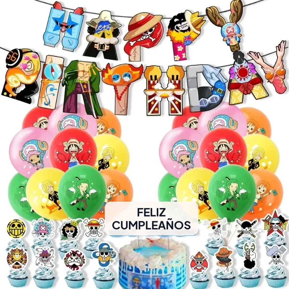 Globos de One Piece para fiesta con banner y adorno de pastel – vue 2