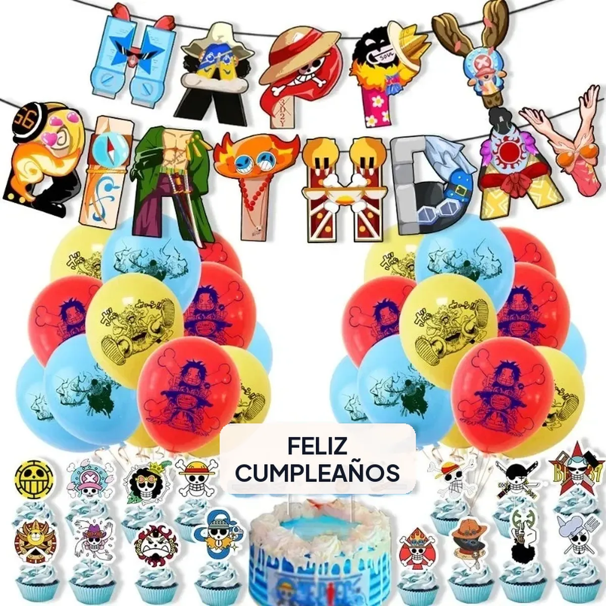Globos de One Piece para fiesta con banner y adorno de pastel – vue 4