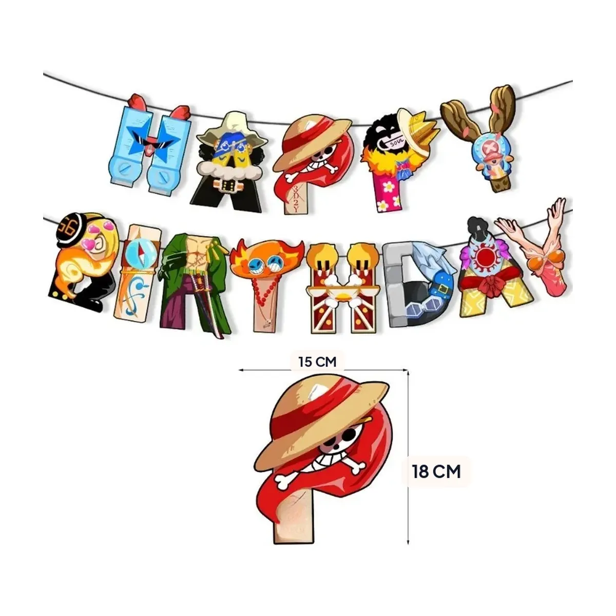 Globos de One Piece para fiesta con banner y adorno de pastel – vue 5