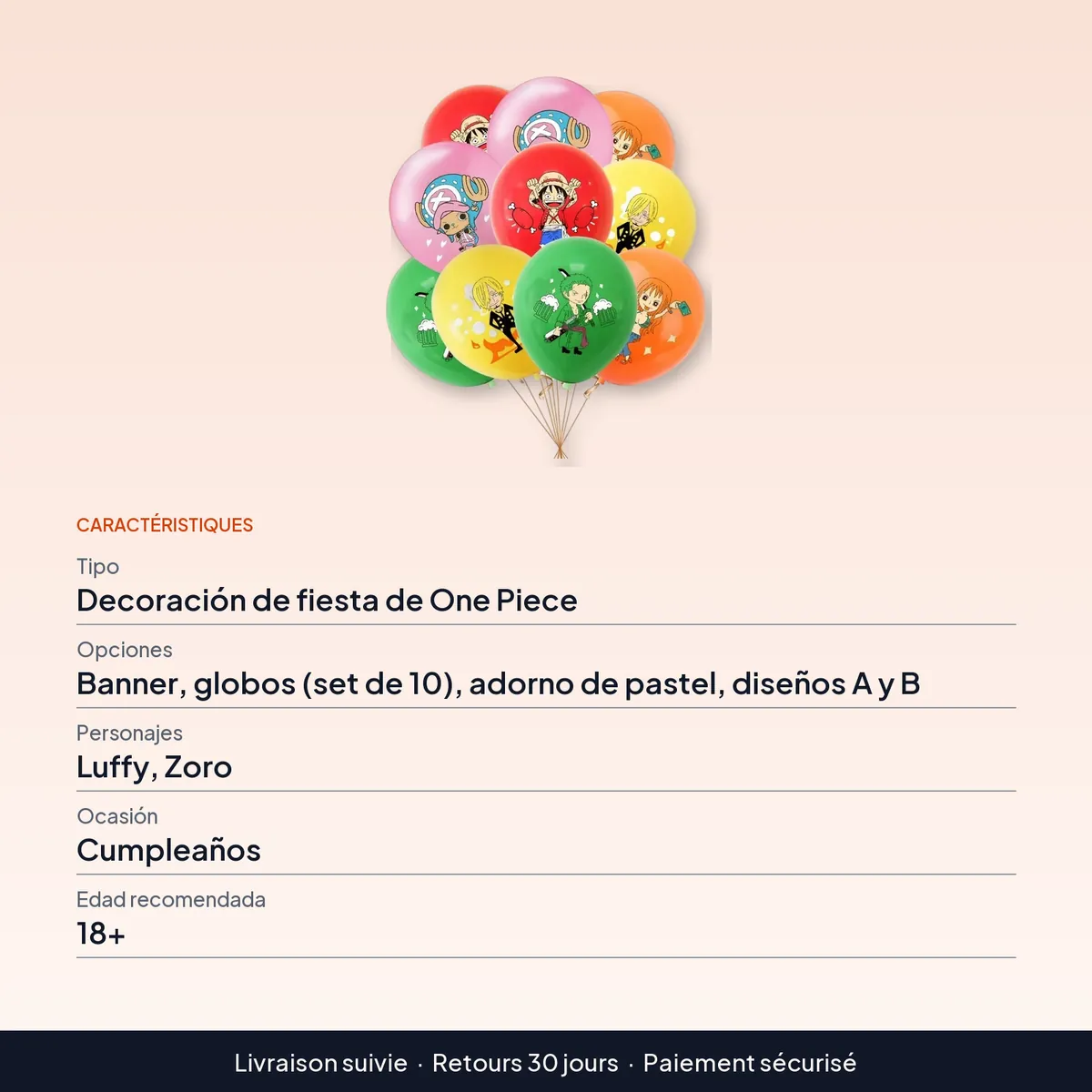 Globos de One Piece para fiesta con banner y adorno de pastel : caractéristiques